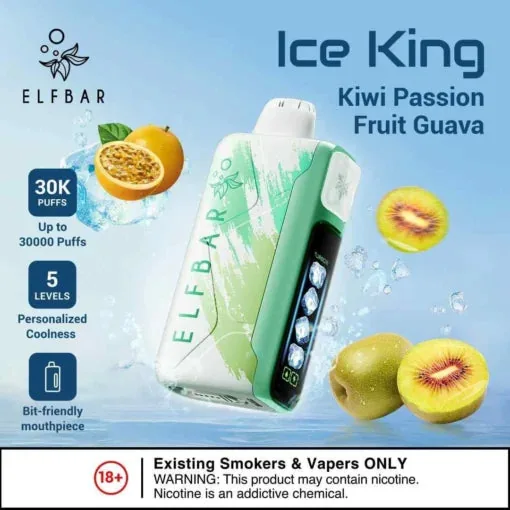 Elf Bar Ice King – Kiwi Passion Fruit Guava – 30K 30000 Puffs - Buy Authentic Vape in Agra - Vape Shop Agra