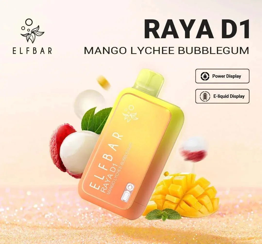 Elf Bar Raya D1 – Mango Lychee Bubblegum - Buy Authentic Vape in Agra - Vape Shop Agra