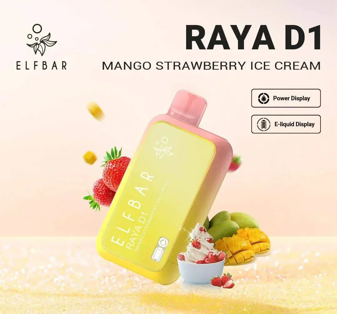 Elf Bar Raya D1 – Mango Strawberry Ice Cream - Buy Authentic Vape in Agra - Vape Shop Agra