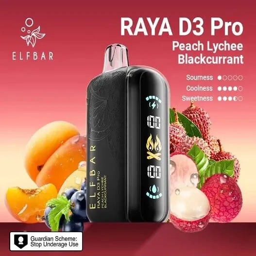 Elf Bar Raya D3 Pro 30 K – Peach Lychee Blackcurrant 30000 Puffs - Buy Authentic Vape in Agra - Vape Shop Agra